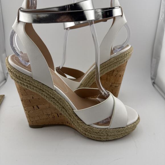 CHARLES by CHARLES DAVID White Brit Platform Wedge Leather Sandal Size 5.5 M NWB - Picture 8 of 16